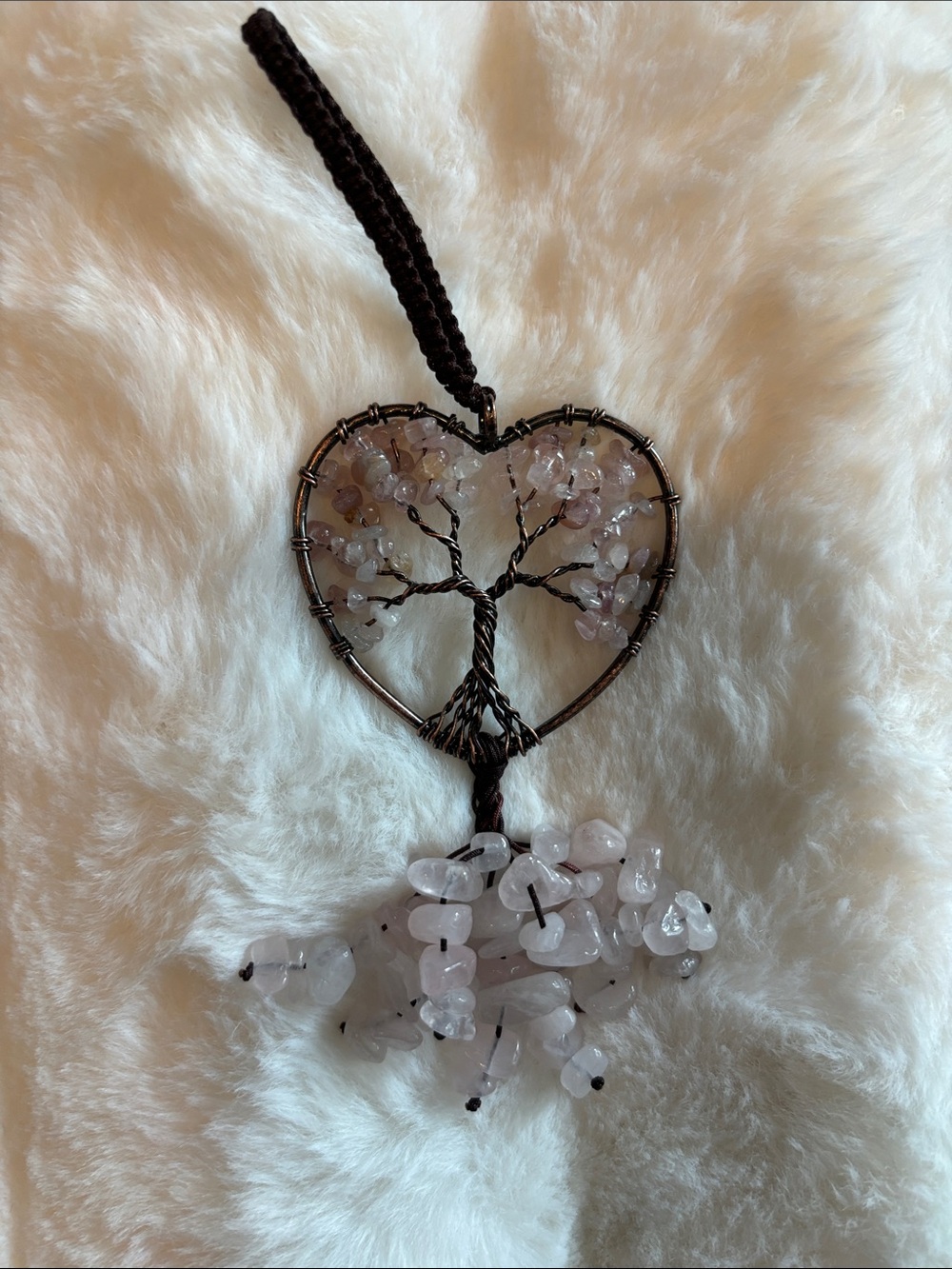 Pink Heart Tree of Life Rose Quartz Chips Crystal Gemstone NEW Dreamcatcher